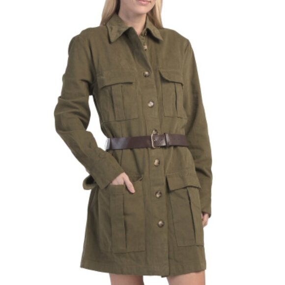 NEW HYFVE Button Down Mini Utility Dress in olive for women 825 2m1 - Picture 2 of 3